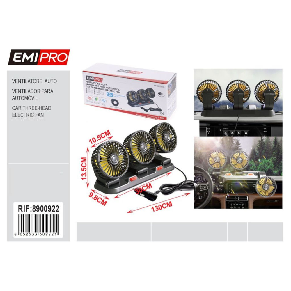 EMI VENTILATORE TRIPLO PER AUTO - 12VEmi