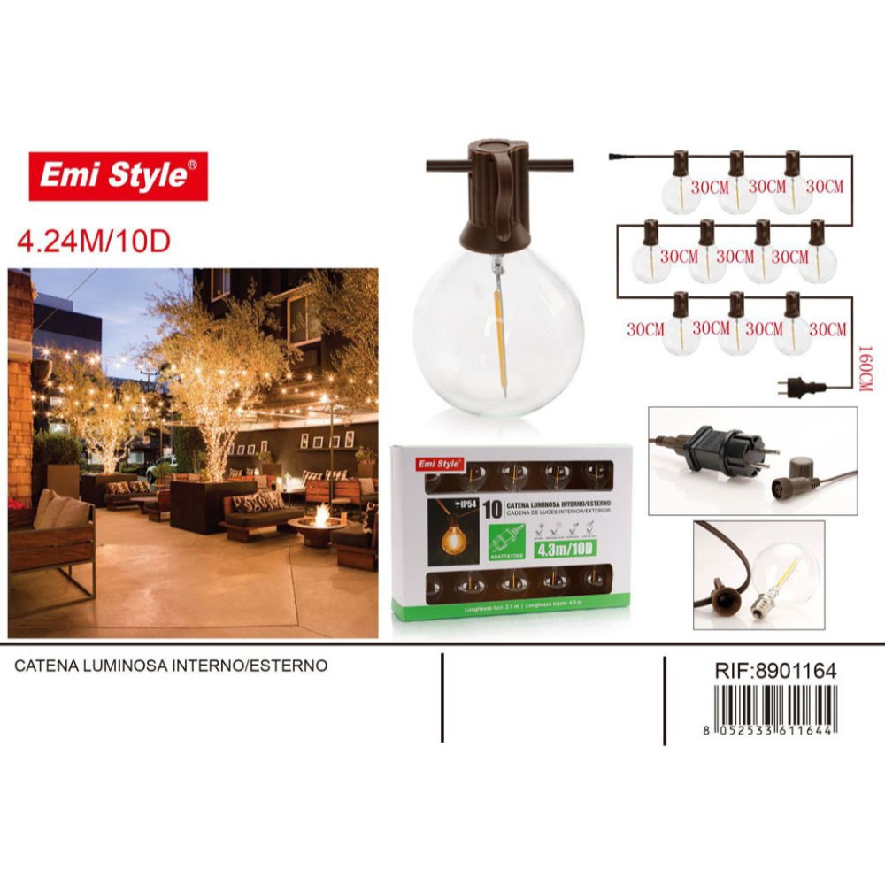 EMI Catena Luminosa Interno/Esterno Globo - 4,24M/10DEmi