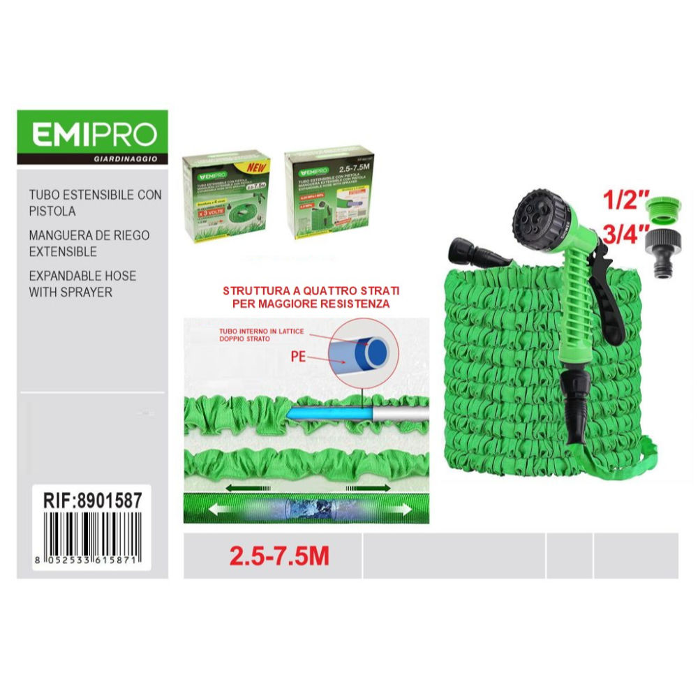 Emi Tubo Acqua Estensibile con Pistola - 2,5/7,5mEmi