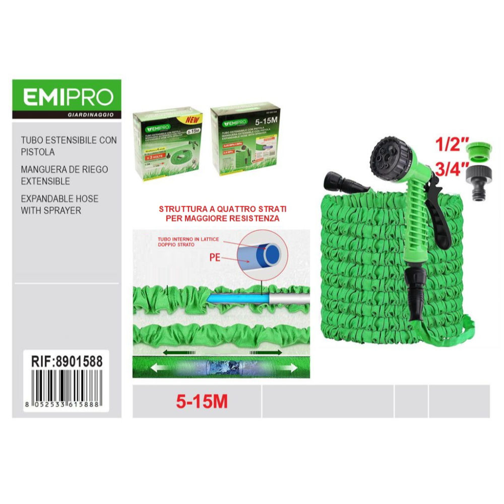 Emi Tubo Acqua Estensibile con Pistola - 5/15mEmi