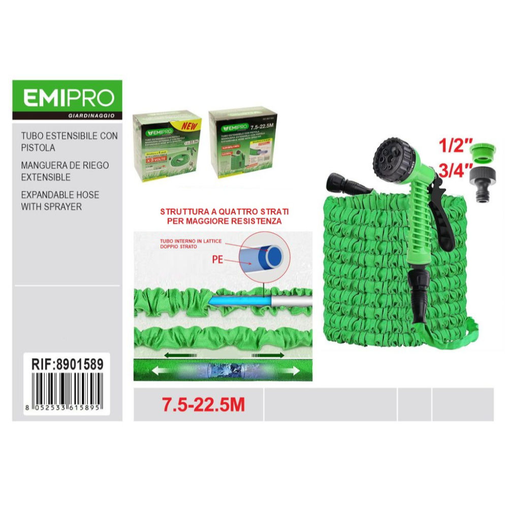 Emi Tubo Acqua Estensibile con Pistola - 7,5/22,5mEmi