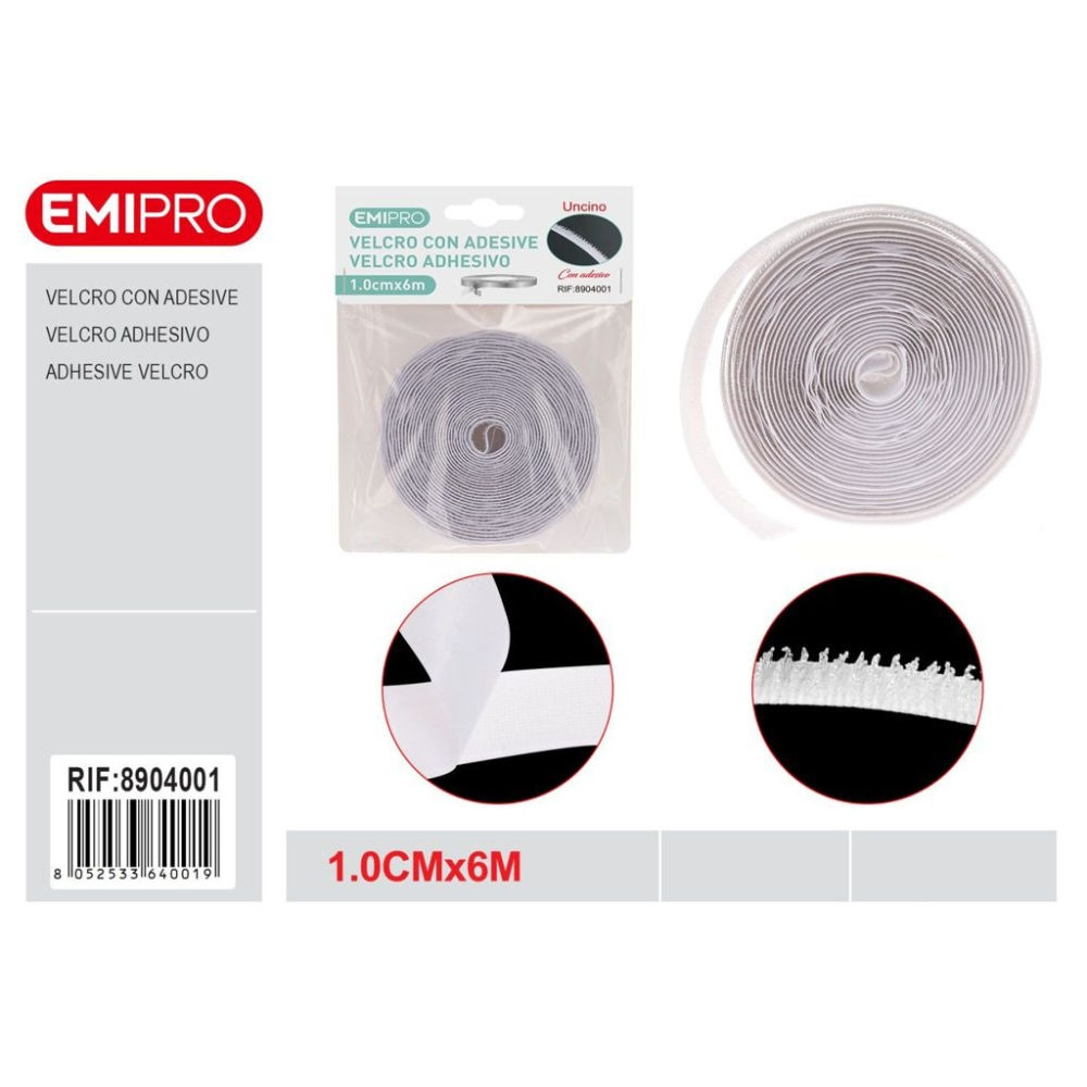 VELCRO ADESIVO BIANCO - UNCINO - 1CMx6MEmi