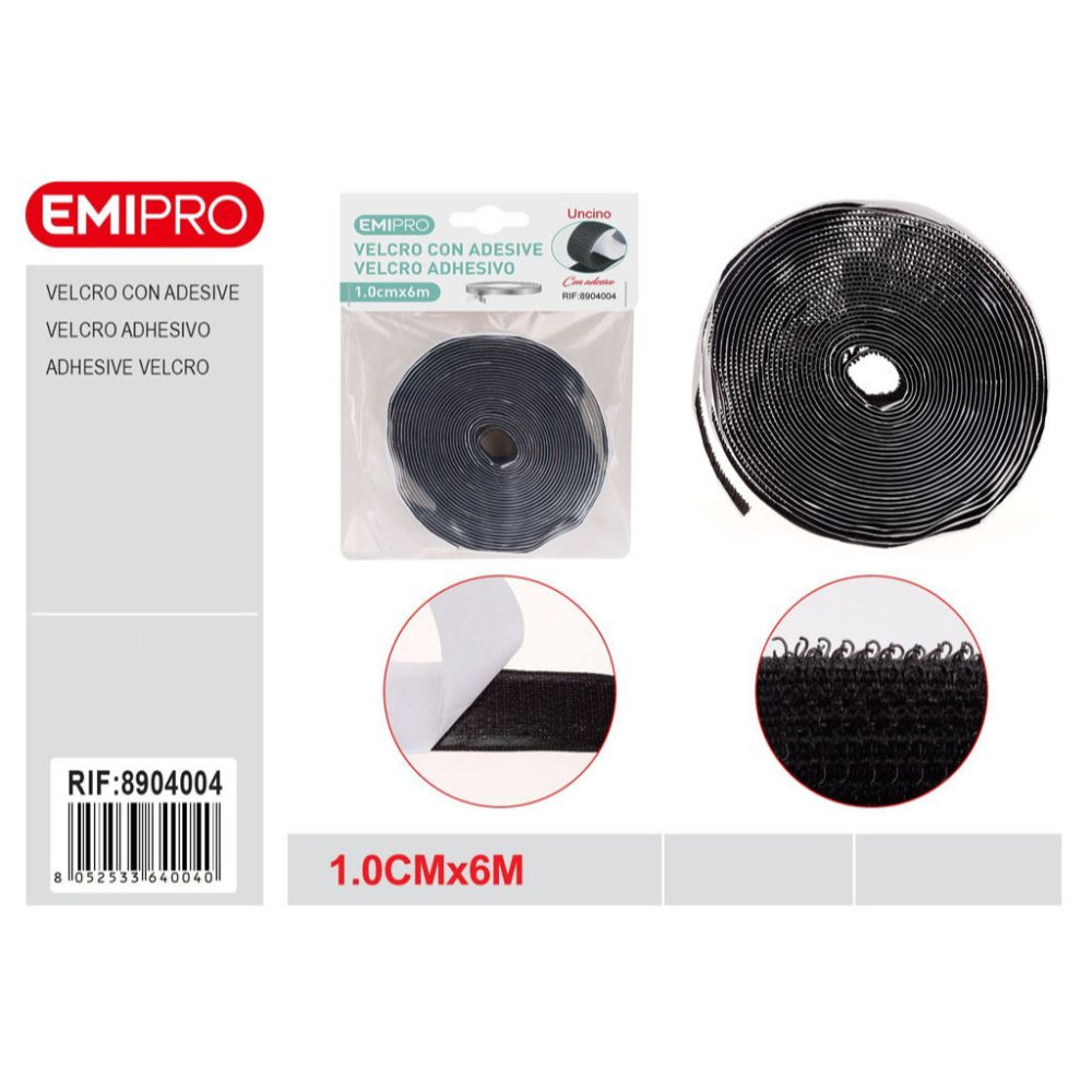 VELCRO ADESIVO NERO - UNCINO - 1CMx6MEmi