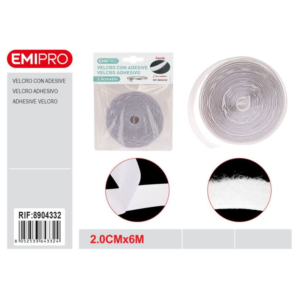 VELCRO ADESIVO BIANCO - ASOLA - 2CMx6MEmi