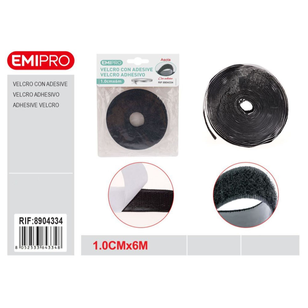 VELCRO ADESIVO NERO - ASOLA - 1CMx6MEmi