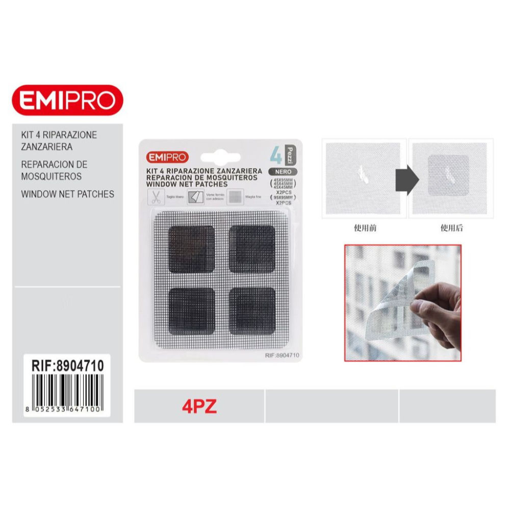 KIT DI RIPARAZIONE ZANZARIERE - NERO - 4PZEmi
