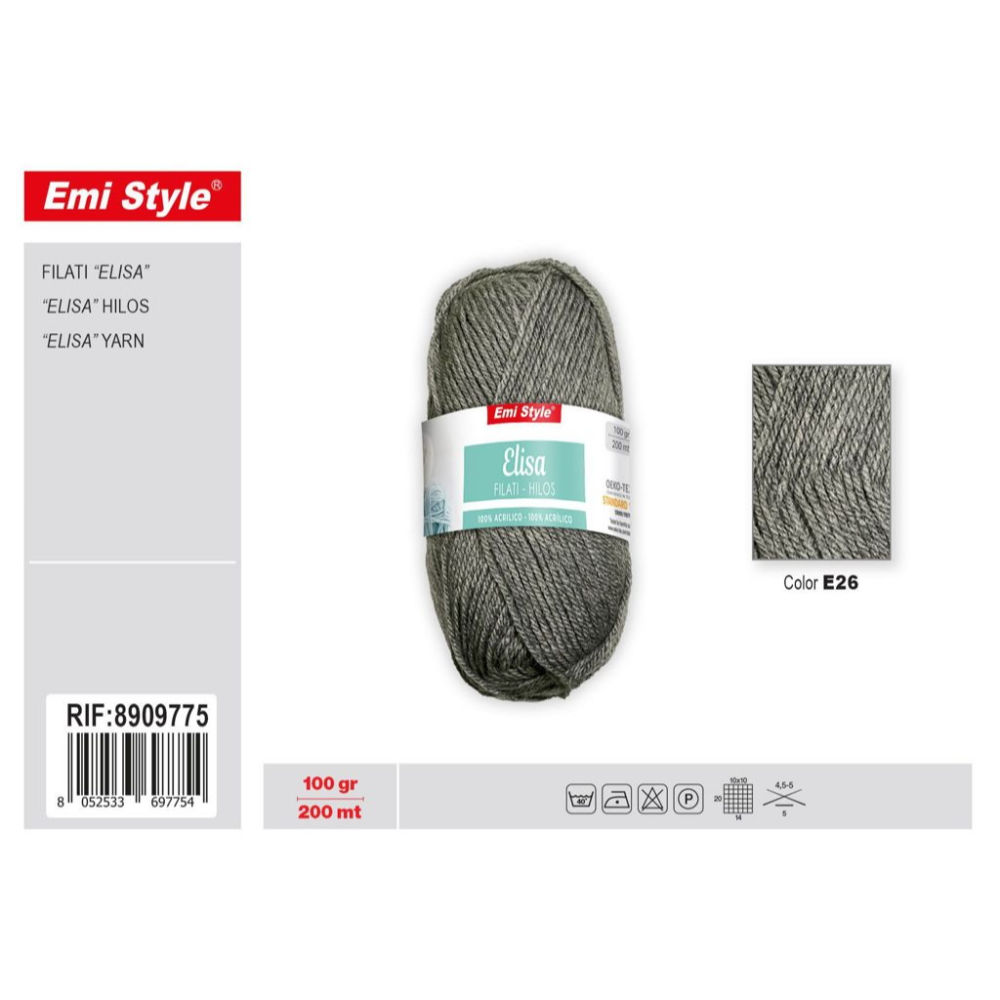 Emi Filato Elisa 100g/200m - Grigio E26Emi