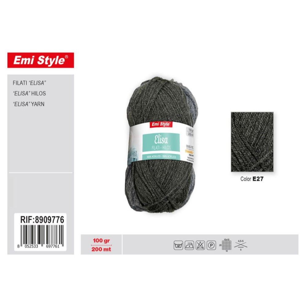 Emi Filato Elisa 100g/200m - Grigio Scuro Screziato E27Emi