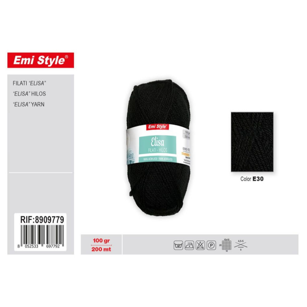 Emi Filato Elisa 100g/200m - Nero E30Emi