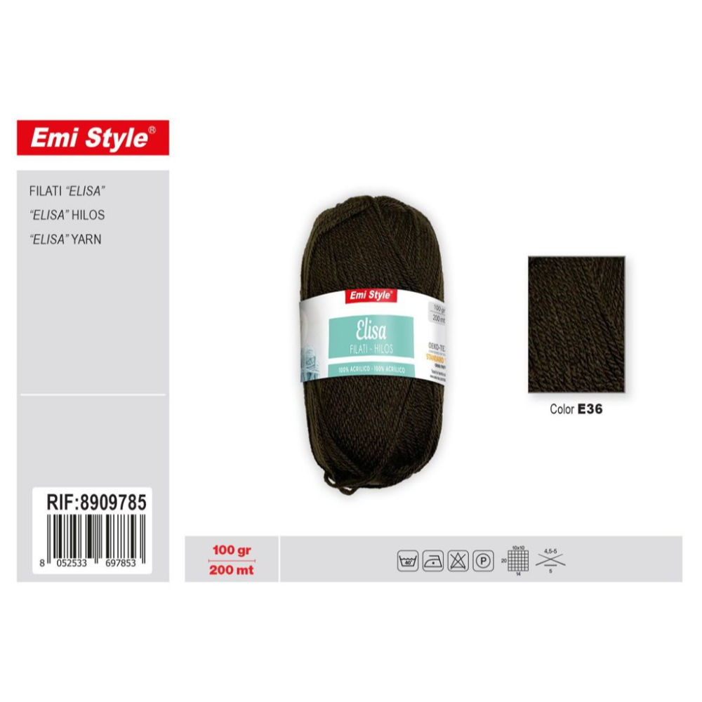 Emi Filato Elisa 100g/200m - Marrone Scuro E36Emi