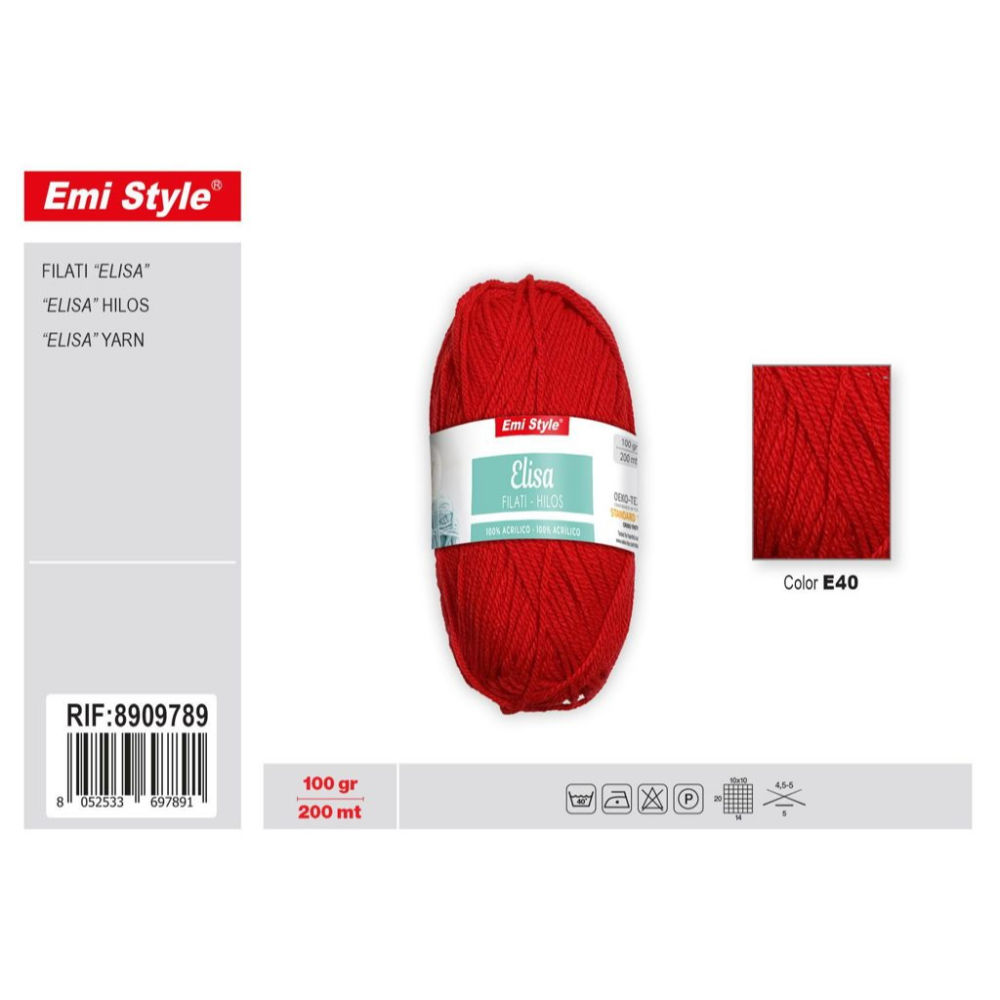 Emi Filato Elisa 100g/200m - Rosso Brillante E40Emi