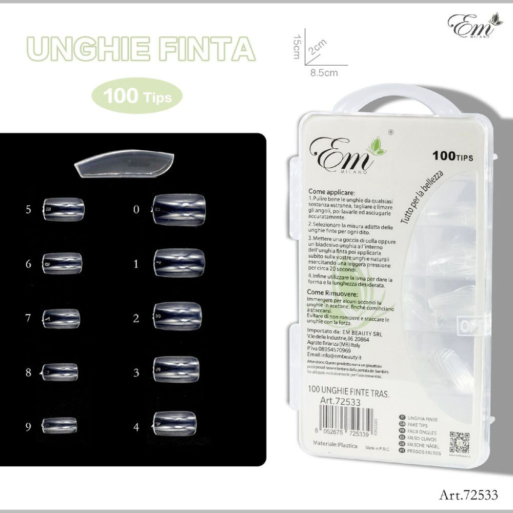 UNGHIE FINTE SQUOVALE - TRASPARENTE 100 TIPSEm