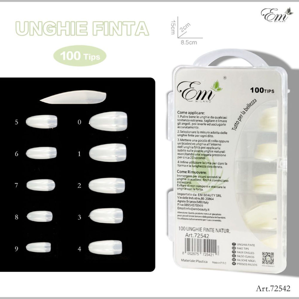 UNGHIE FINTE A MANDORLA - BIANCO 100 TIPSEm