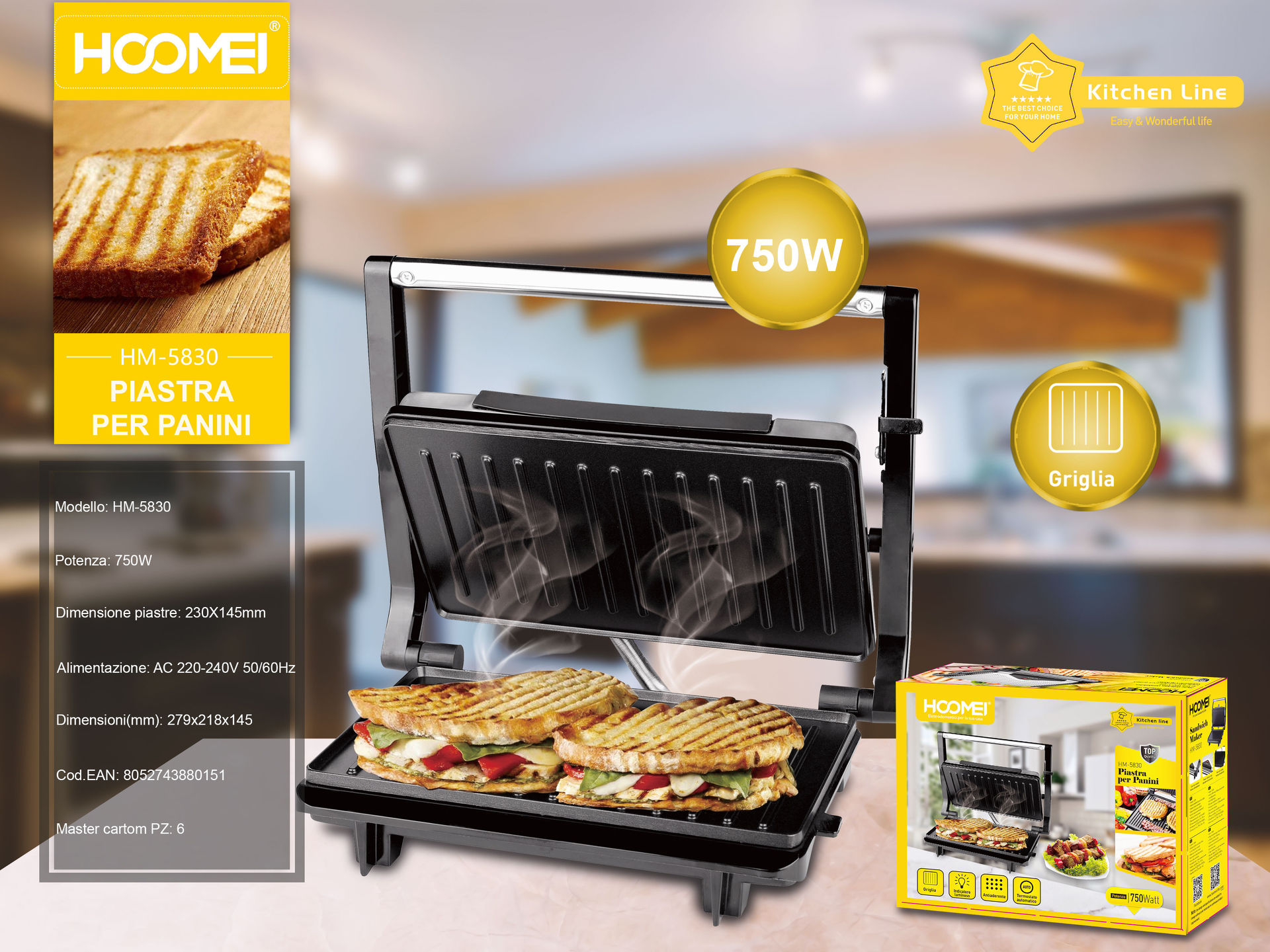 PIASTRA X PANINI 1000W HM-5830Hoomei