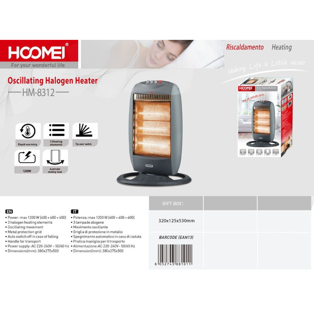 Stufa Alogena 1200W - HM8312Hoomei