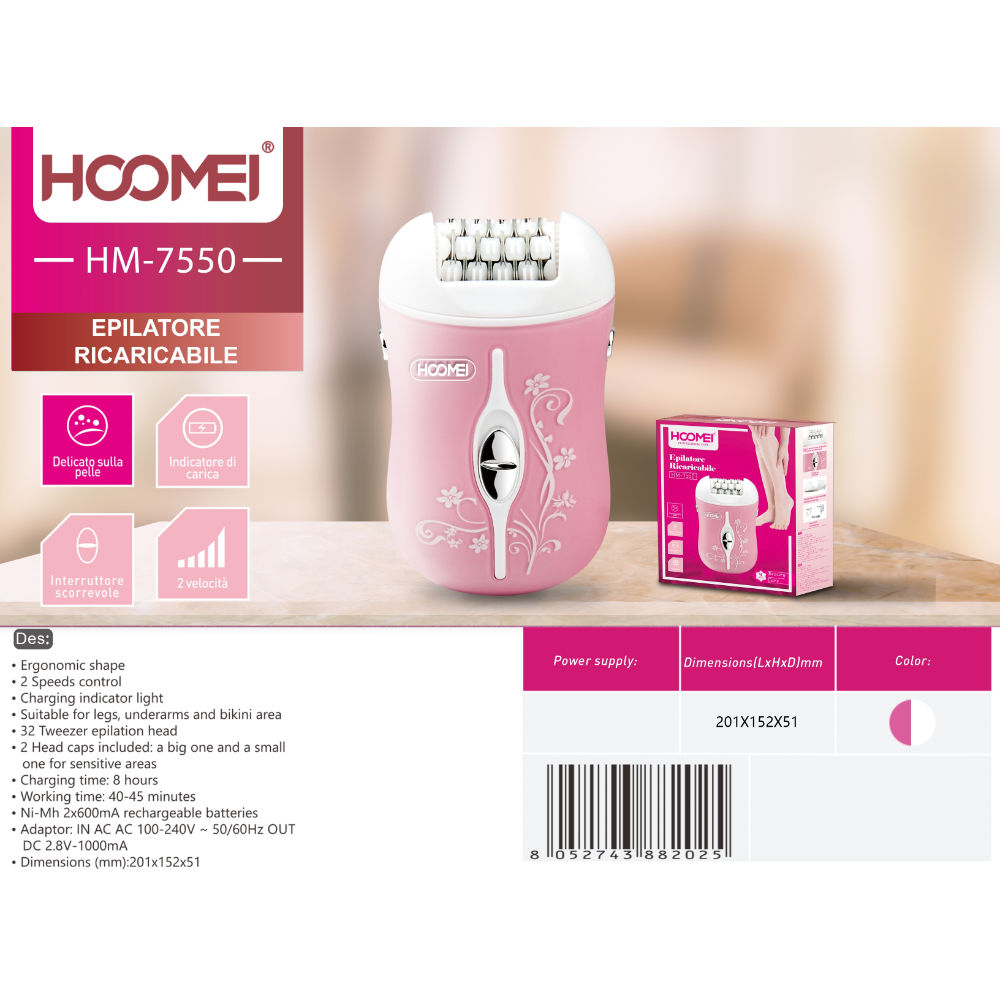 EPILATORE RICARICABILE HM-7550Hoomei