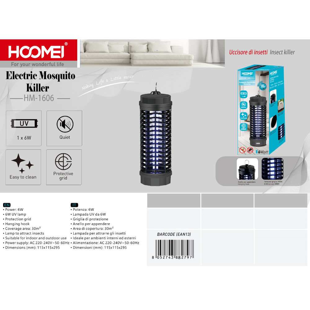 LAMPADA ANTI-INSETTI 6W - 30 m²Hoomei