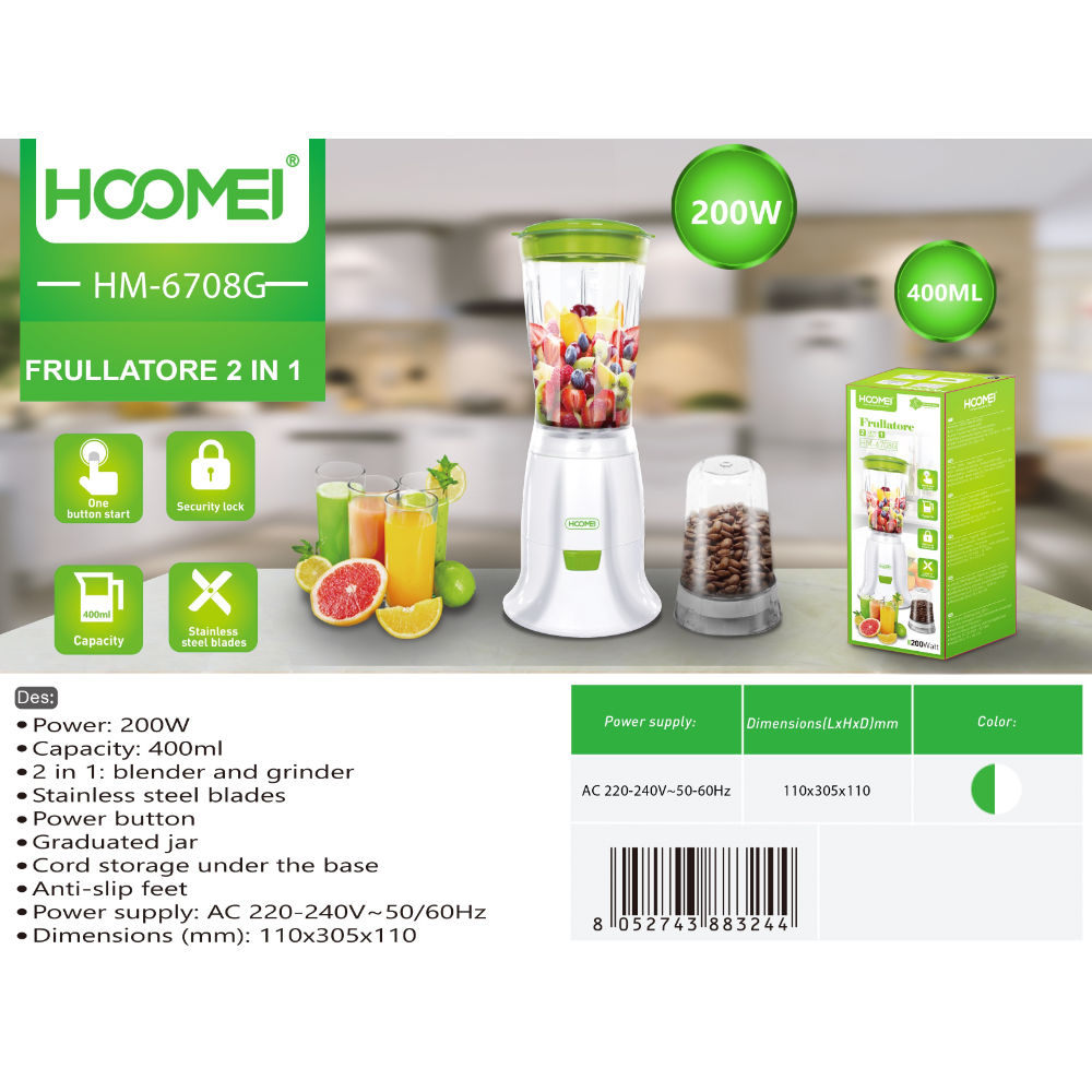 FRULLATORE 2IN1 0.4L 200W HM-6708GHoomei