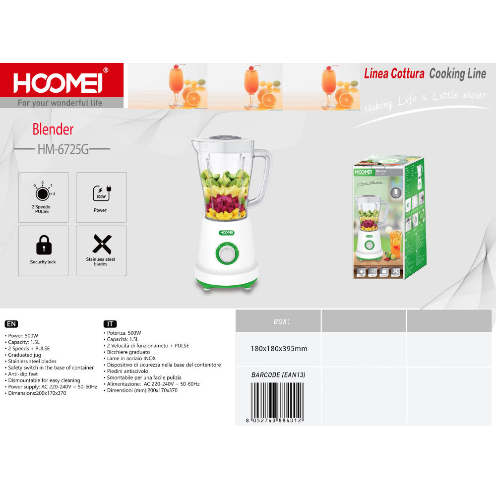 FRULLATORE 1.5L 500W HM-6725GHoomei