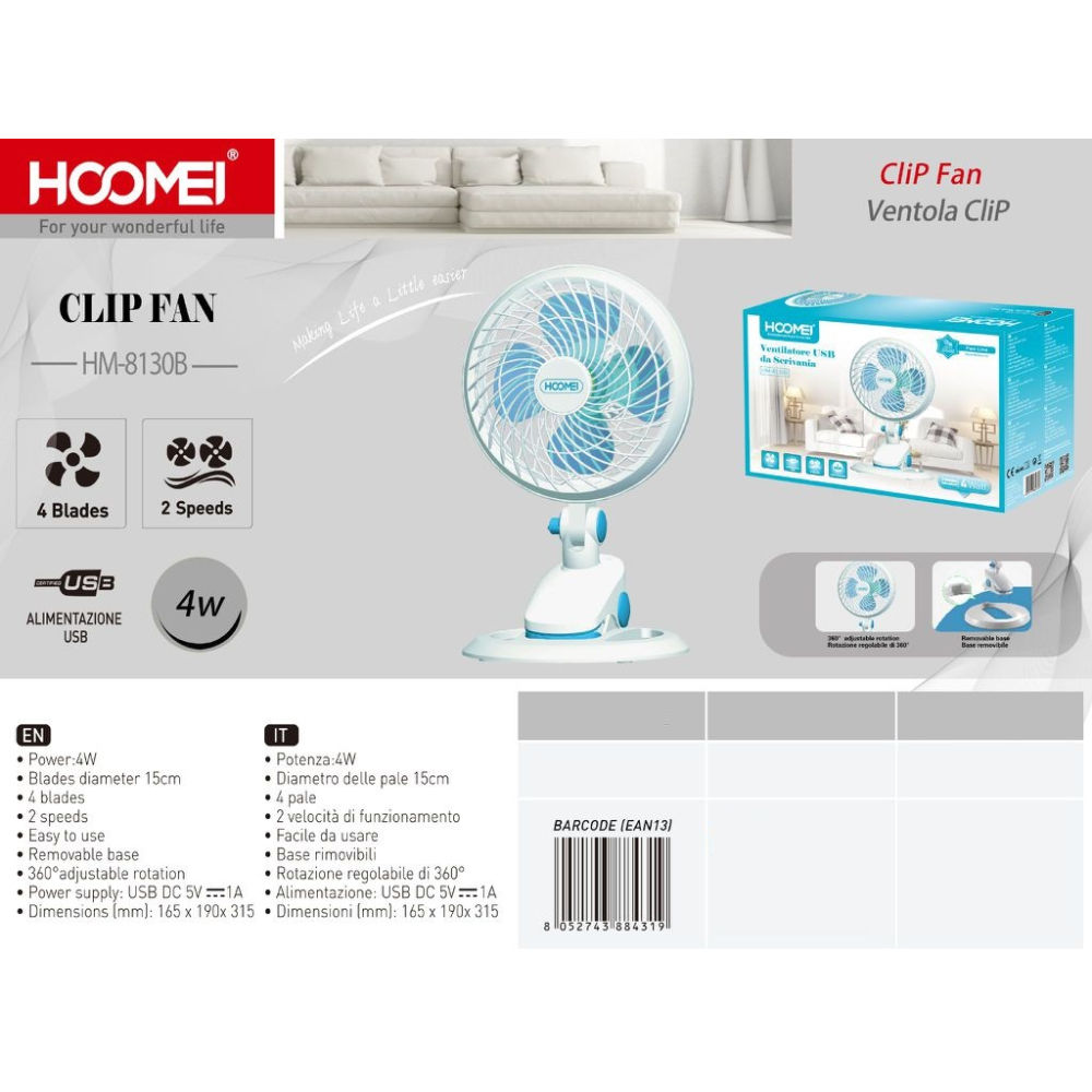 MINI VENTILATORE CLIP - 15CMHoomei