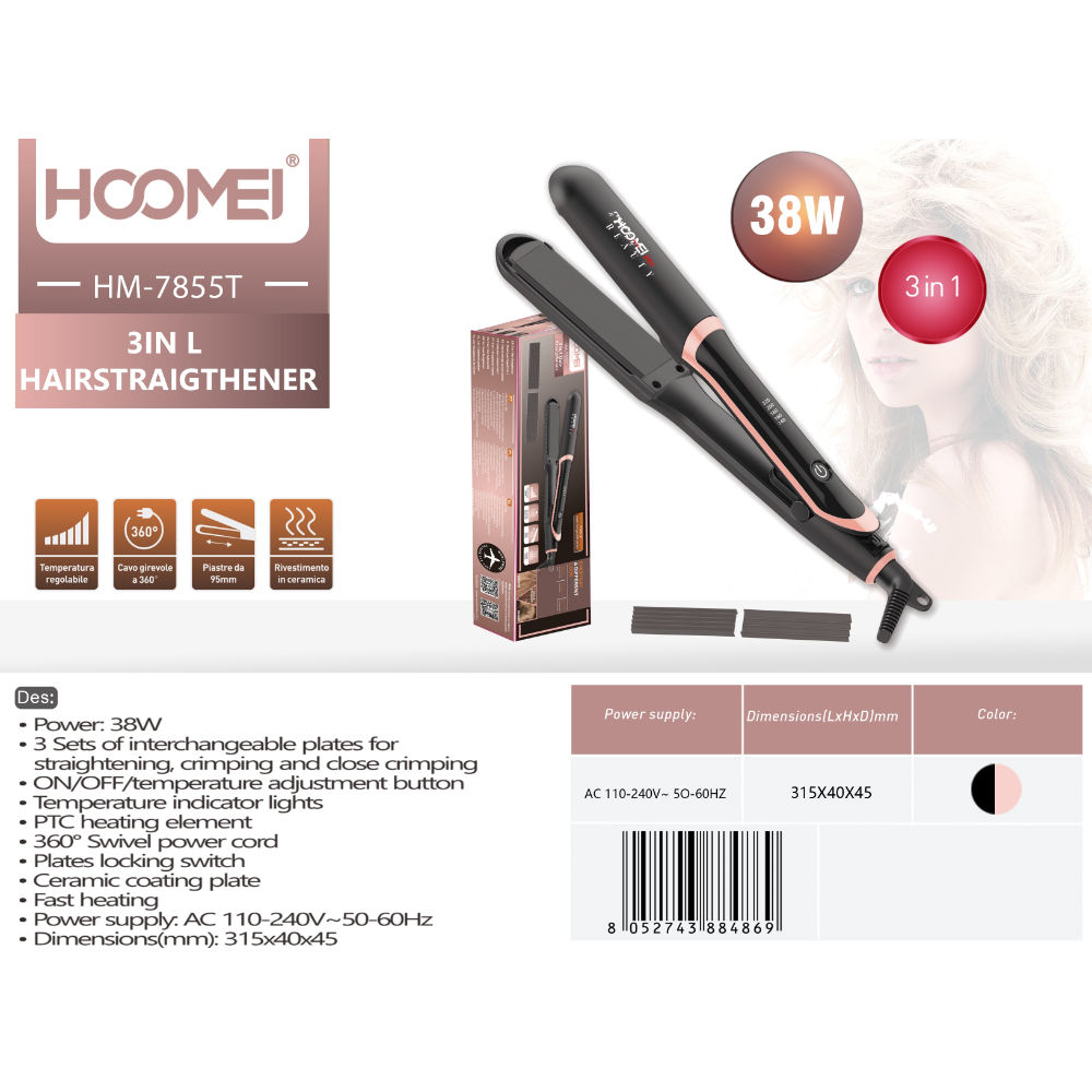 PIASTRA X CAPELLI 38W 3IN1 HM-7855THoomei
