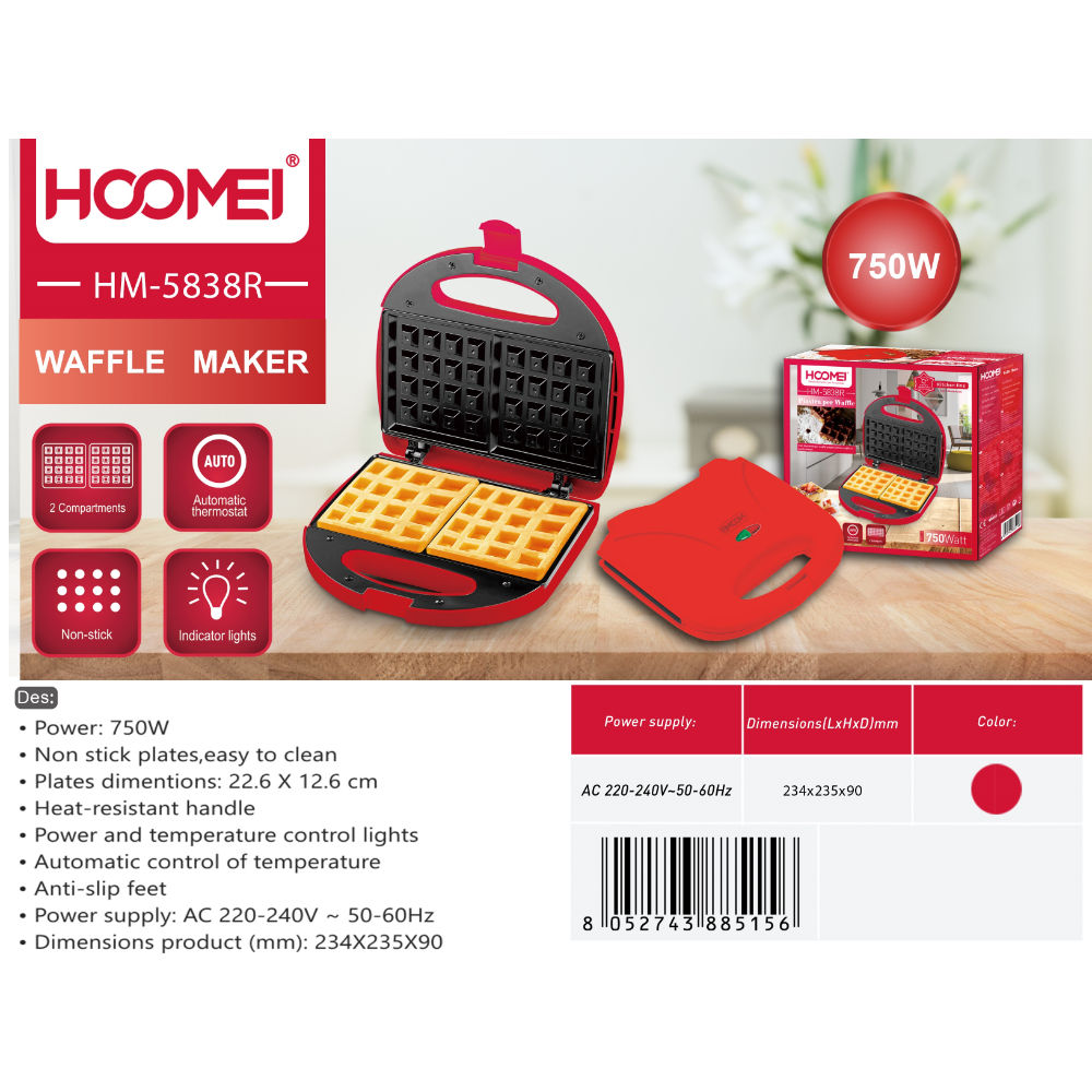 PIASTRA X WAFFLE 750W HM-5838RHoomei