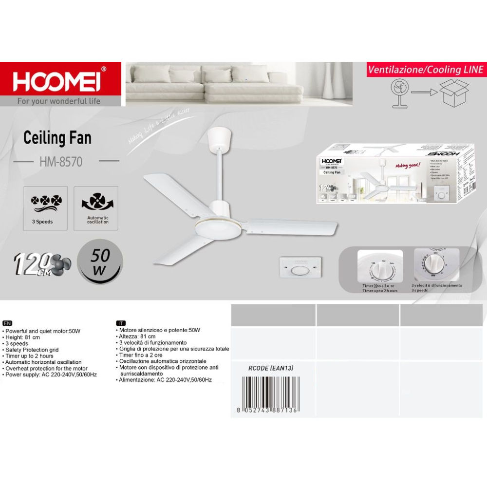 VENTILATORE DA SOFFITTO 50W - 120CMHoomei