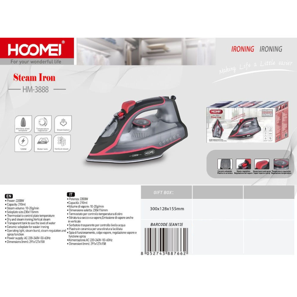 Ferro da Stiro 2200W - HM3888Hoomei