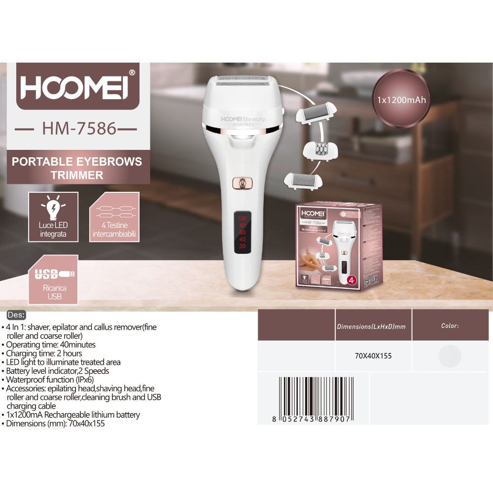 EPILATORE RICARICABILE 4IN1 HM-7586Hoomei