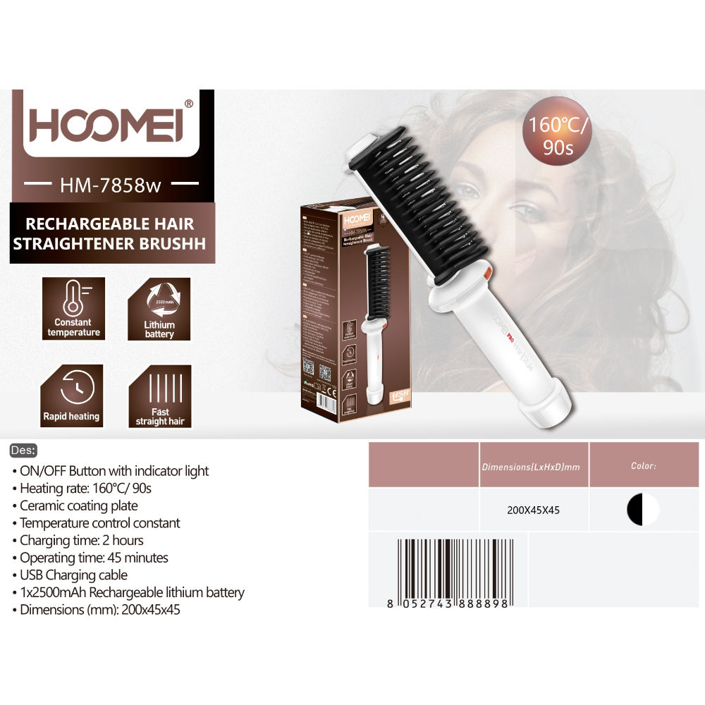 PIASTRA X CAPELLI RICARICABILE HM-7858WHoomei