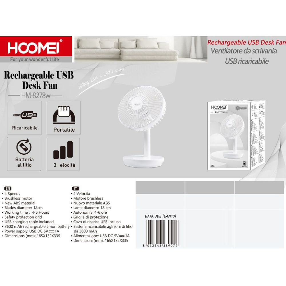 MINI VENTILATORE DA SCRIVANIA BIANCO - 18CMHoomei