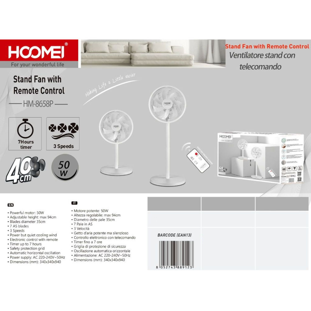 VENTILATORE A PIANTANA 50W - 94CMHoomei