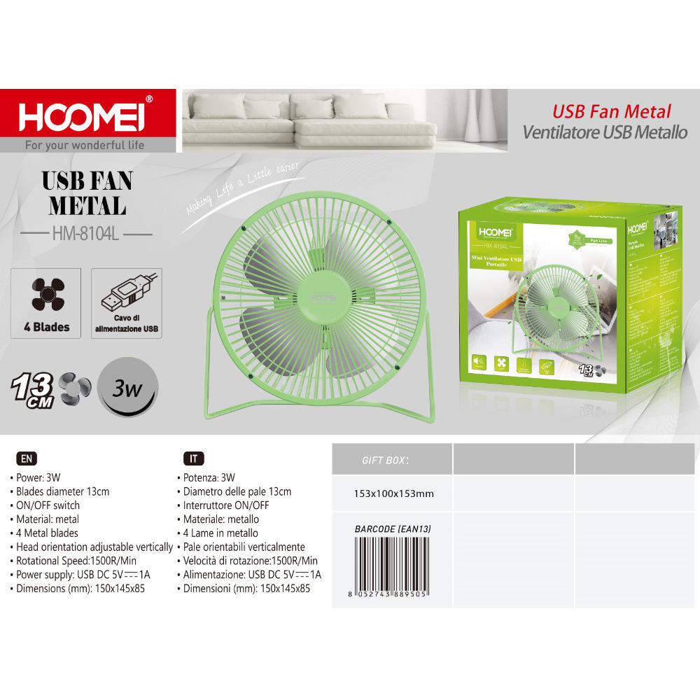 MINI VENTILATORE A USB 13CM HM-8104LHoomei