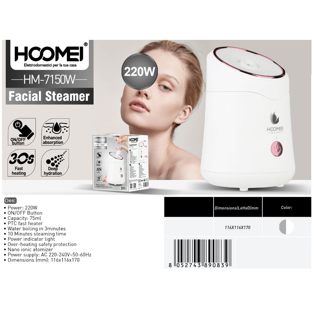 SAUNA FACCIALE 220W 75ML HM-7150WHoomei