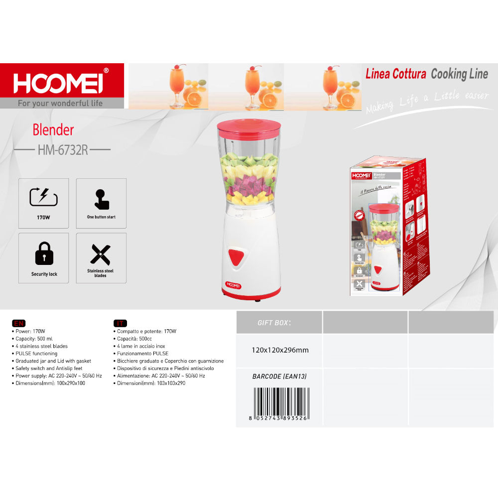 FRULLATORE 0.5L 170W HM-6732RHoomei