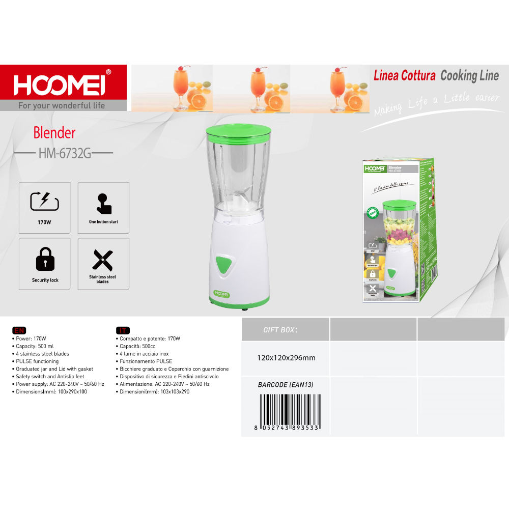 FRULLATORE 0.5L 170W HM-6732GHoomei