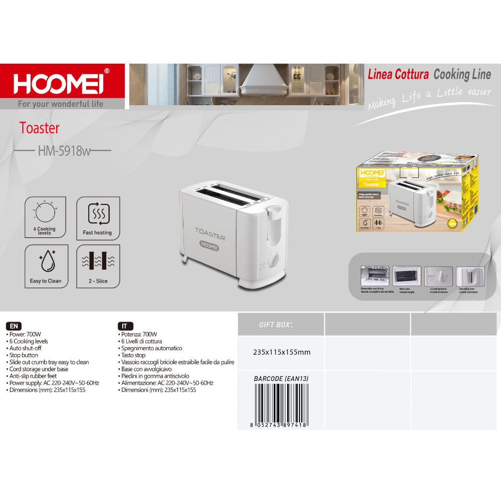 TOSTAPANE 700W HM-5918WHoomei