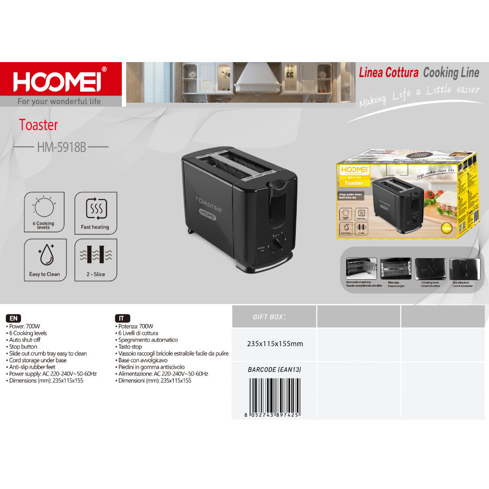 TOSTAPANE 700W HM-5918BHoomei