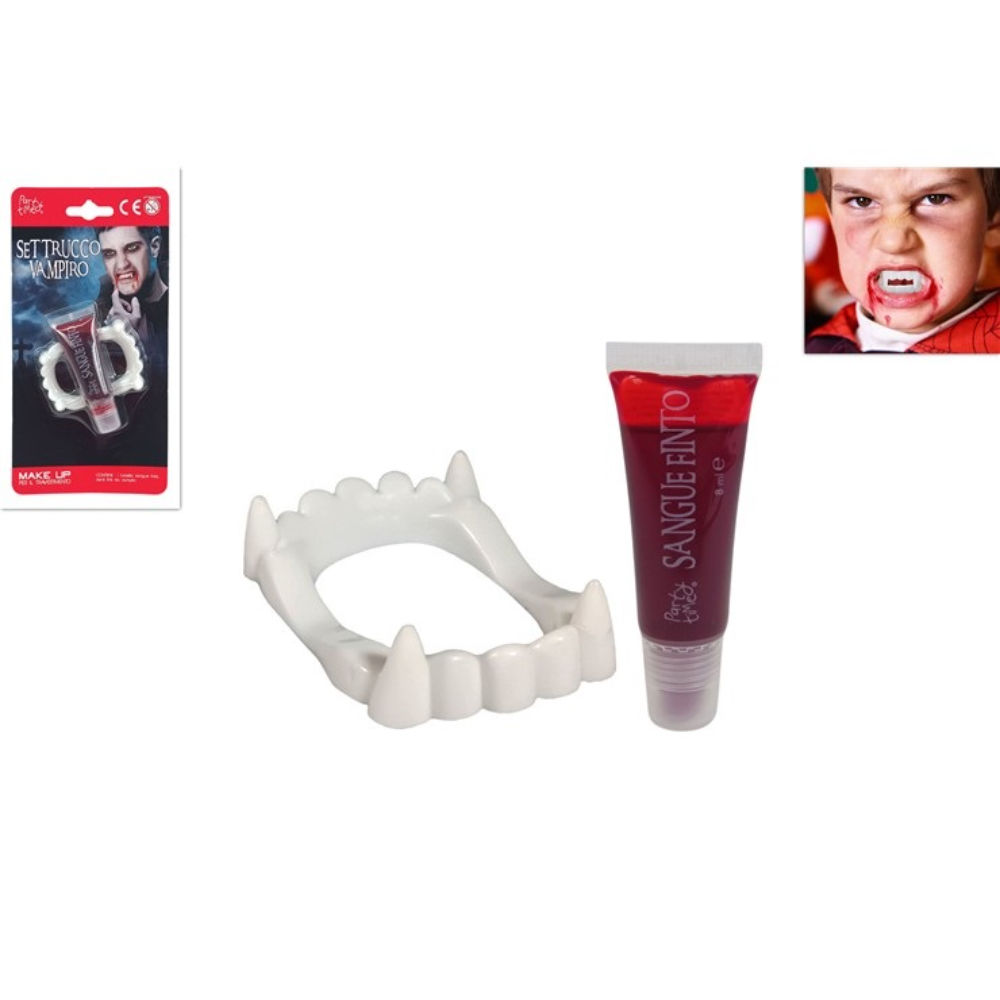 Set Trucco Halloween - Denti Dracula + Sangue FintoDue Esse