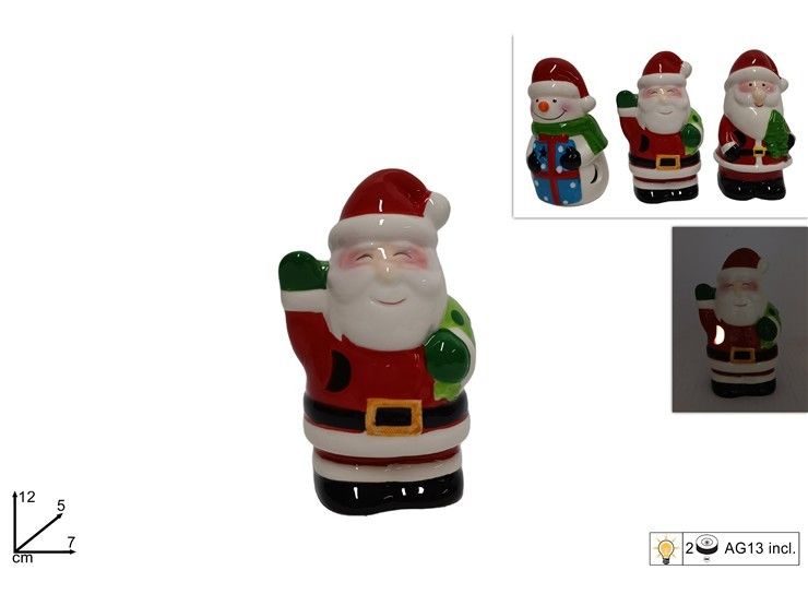 BABBO NATALE/PUPAZZO DI NEVE CERAMICA 12CM CON LUCE T10662Due Esse