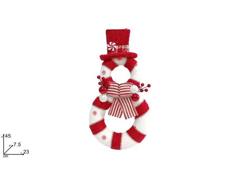 DIETROPORTA PUPAZZO DI NEVE DECORATO 45CM ROSSO BIANCO DH242Due Esse