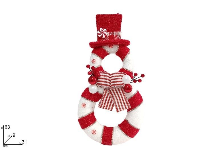 DIETROPORTA PUPAZZO DI NEVE DECORATO 63CM ROSSO BIANCO DH242Due Esse