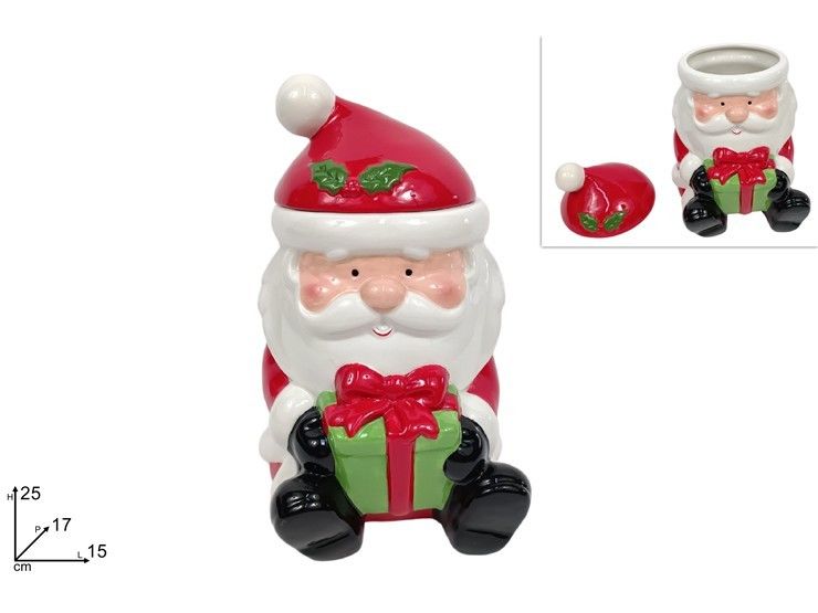 BARATTOLO BABBO NATALE CON PACCO REGALO IN CERAMICANH24B0027Due Esse