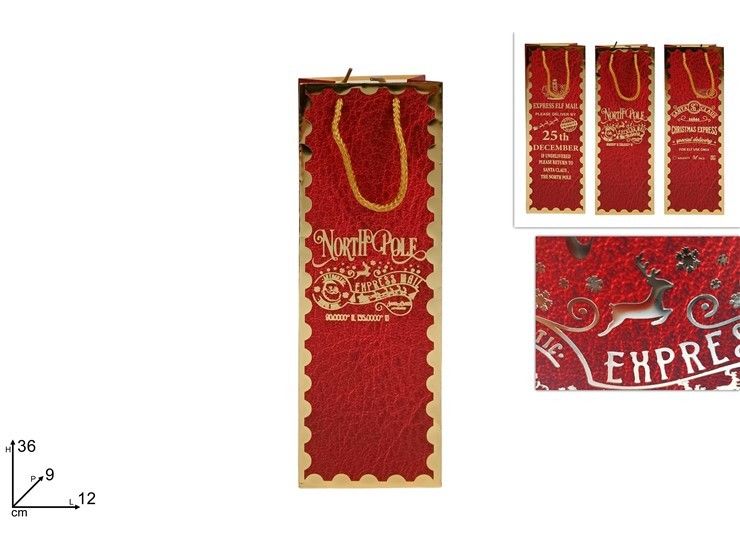 BUSTA REGALO ROSSA CON SCRITTA NATALIZIA ORO 36 X 12 X 9 CMDue Esse