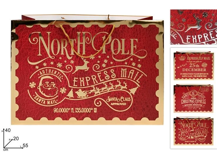 BUSTA REGALO ORIZZONTALE ROSSA CON SCRITTA NATALIZIA ORO 55XDue Esse