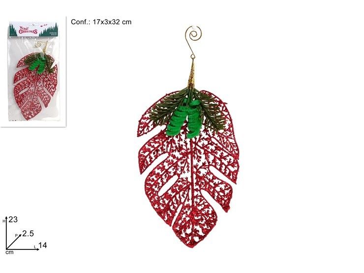 APPENDINO FOGLIA GLITTERATA ROSSA 23CM HJ-25-DUE101/REDDue Esse