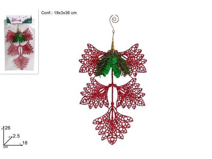 APPENDINO RAMO CON FOGLIE GLITTERATE ROSSE 26CM HJ-25-DUE100Due Esse