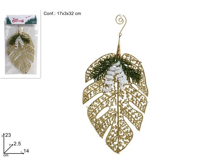 APPENDINO FOGLIA GLITTERATA ORO 23CM HJ-25-DUE101/GOLDDue Esse