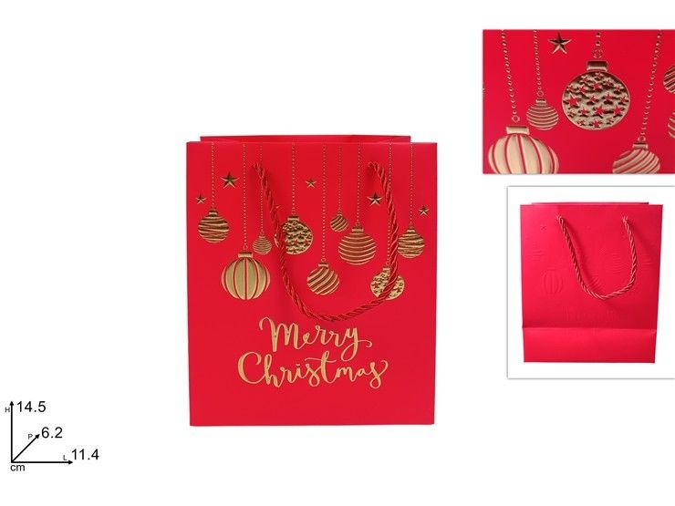 BUSTA REGALO PALLINE NATALIZIE 11,4X14,5X6,2 ROSSO-ORO V7-25Due Esse