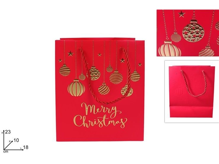 BUSTA REGALO PALLINE NATALIZIE 18X23X10 ROSSO-ORO V7-2503 R/Due Esse